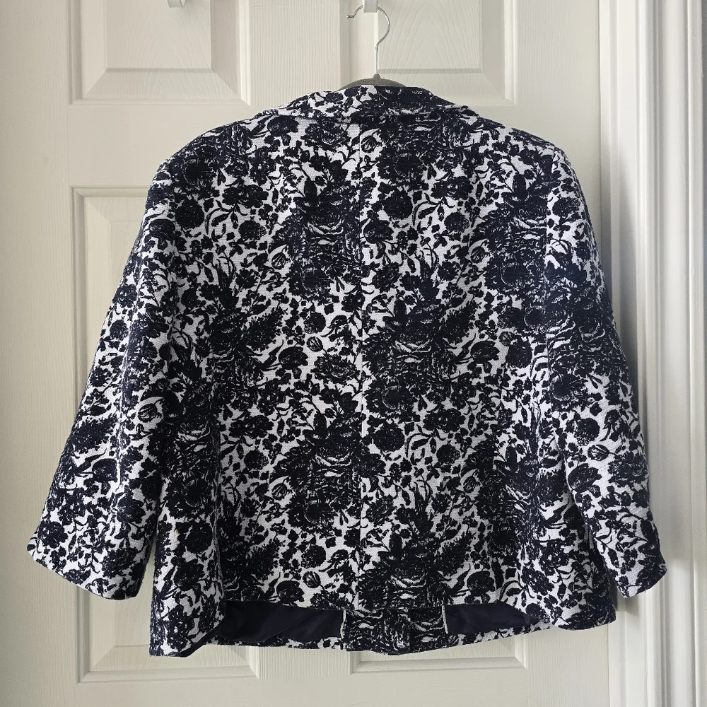 Talbots navy blue and white floral blazer women size 16W - Picture 10 of 15